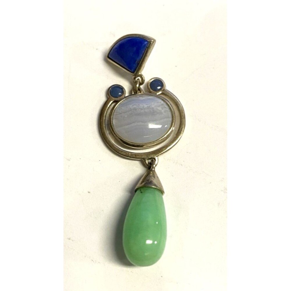 Vintage Whitney Kelly Lapis Blue Agate Jade & Sterling Silver Dangle Pendant